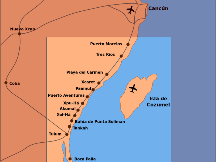 Playa del Carmen vs Cabo San Lucas map