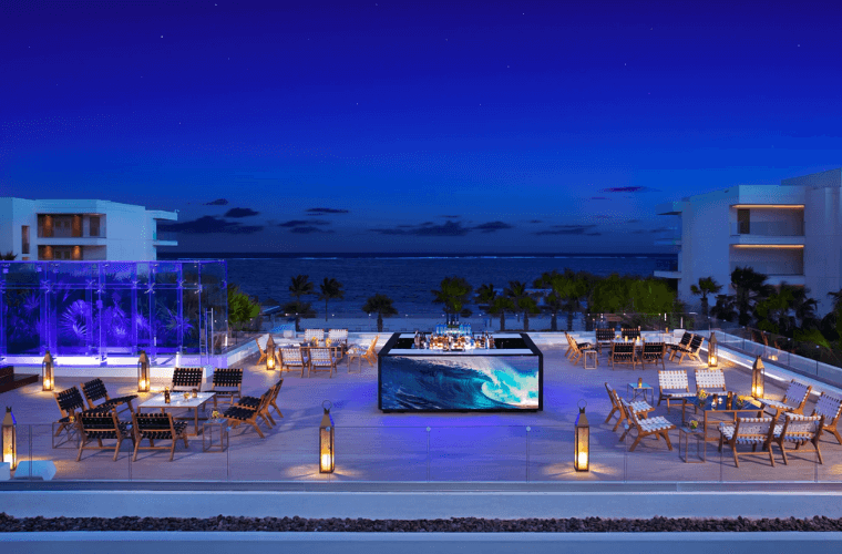 cocktail setup at the VIP purple rooftop at Breathless Riviera Cancun 