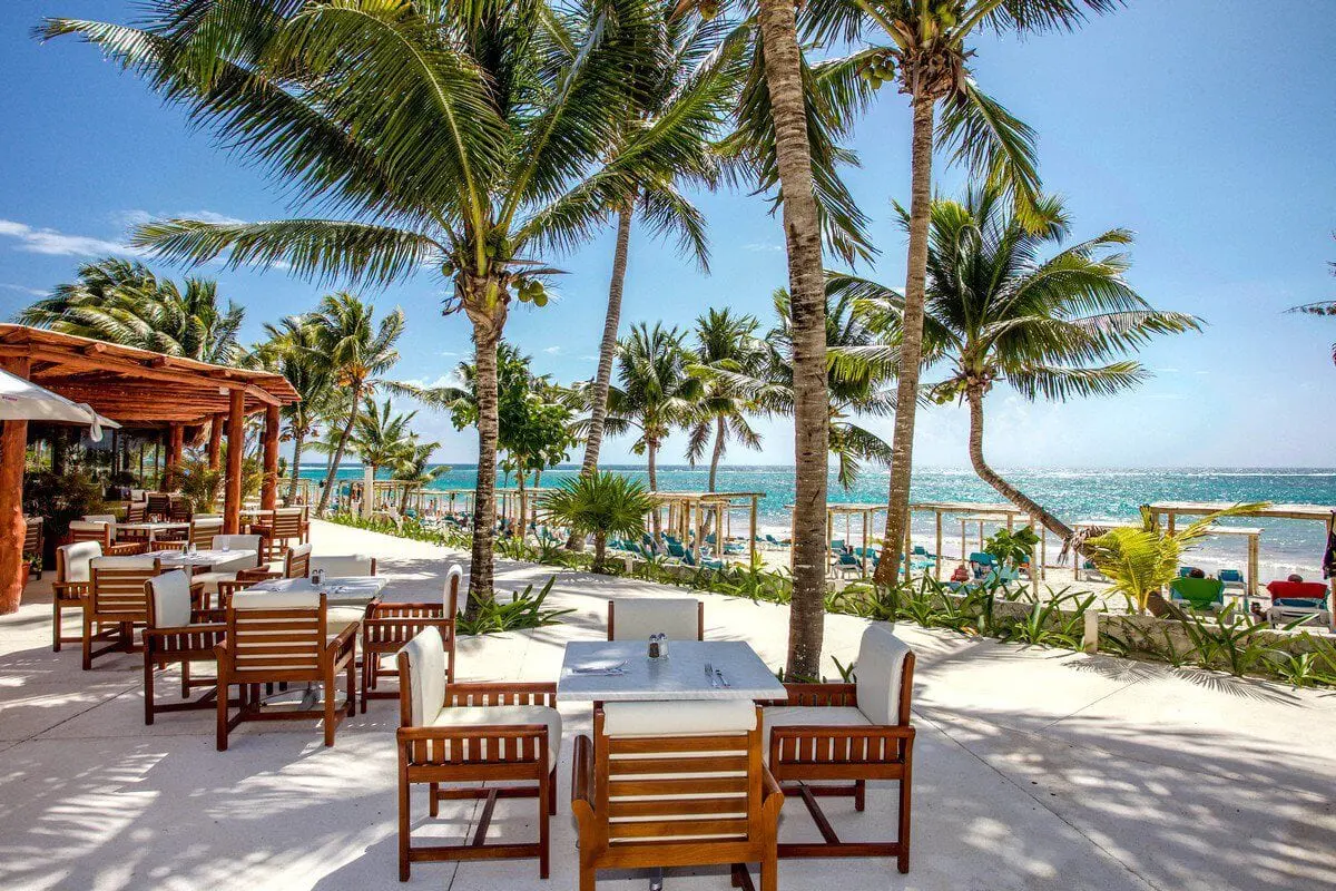 Dining area on beach in Akumal