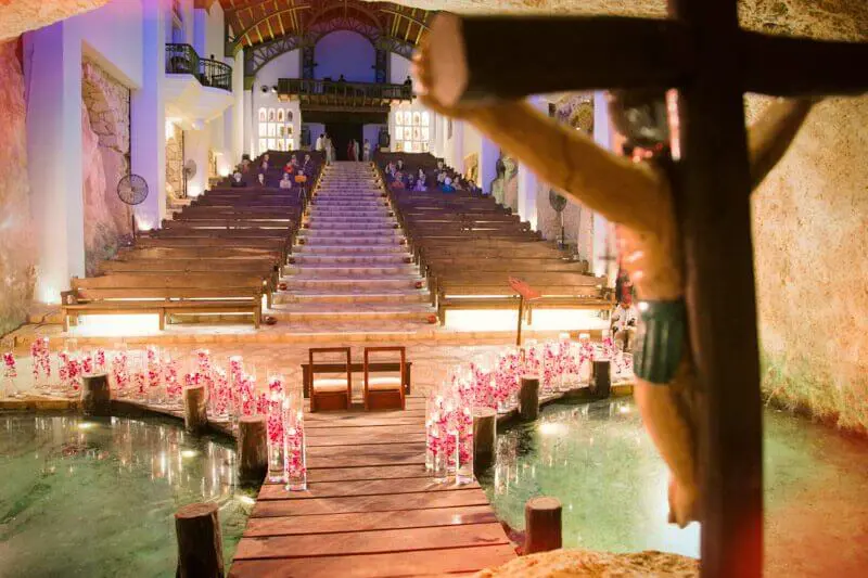 Wedding chapel for catholic wedding at Xcaret. 