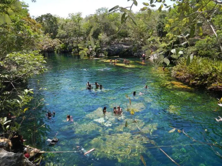 People swimming in cenote in Playa del Carmen