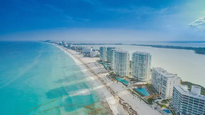aerial of cancun hotel strip