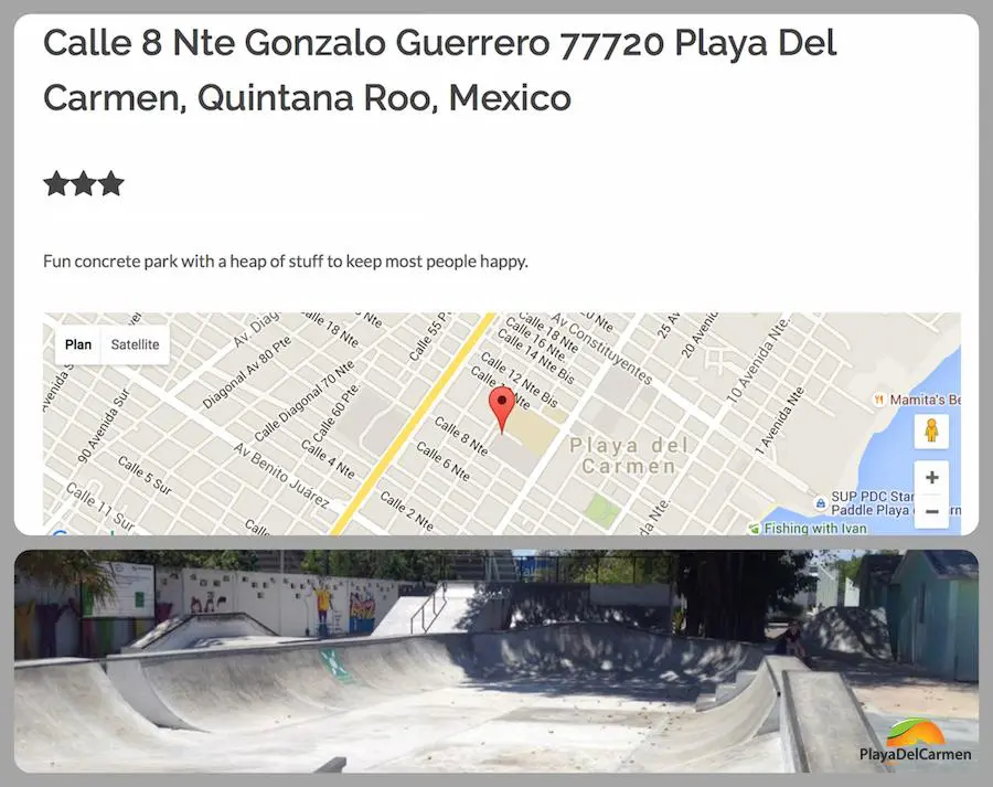 Skate Park in Playa del Carmen with map