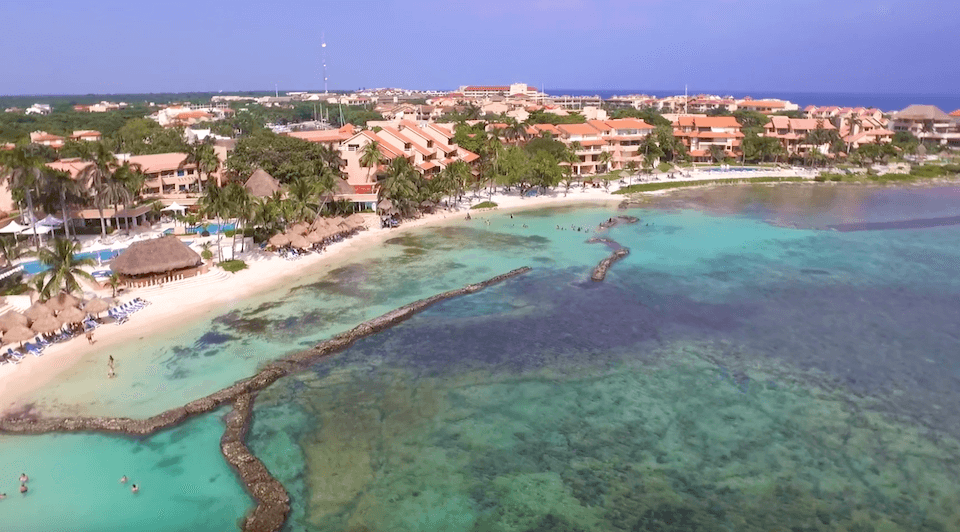 Aerial view of Puerto Aventuras from a drone.