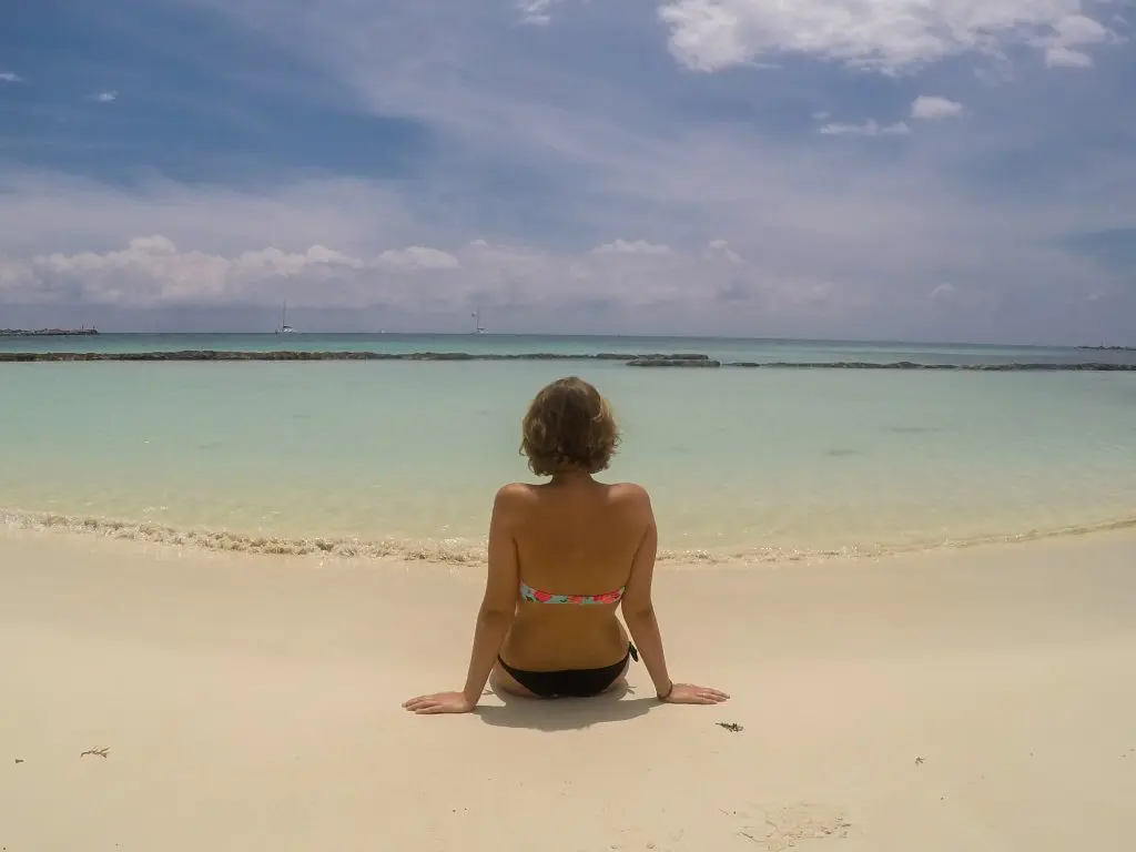 Girl relaxing at Puerto Aventuras beach