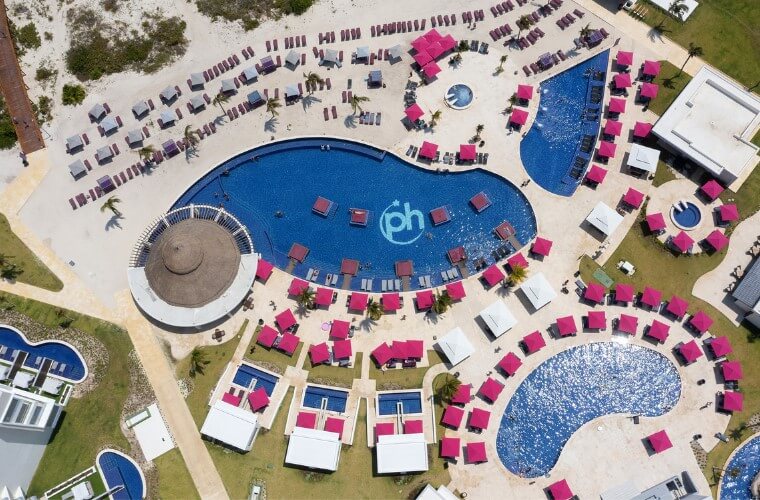 aerial view of the pool area at Planet Hollywood Cancun 