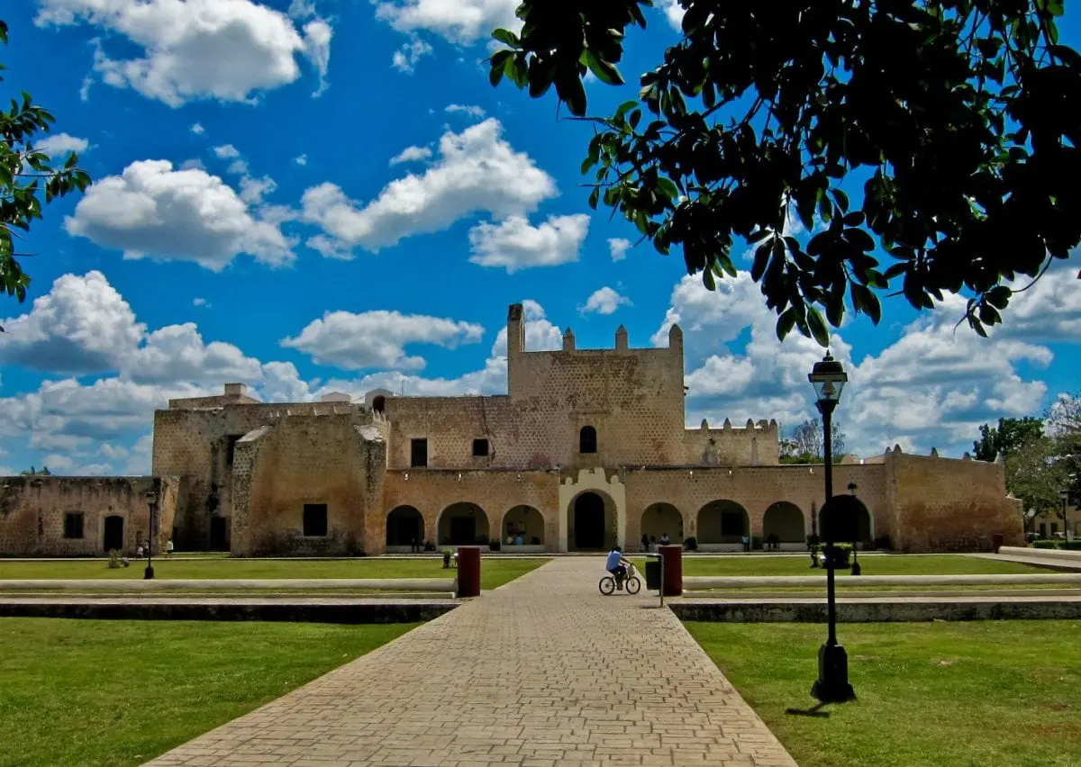 Front view of the Monastery of San Bernardino de Siena Valladolid located in Mexico