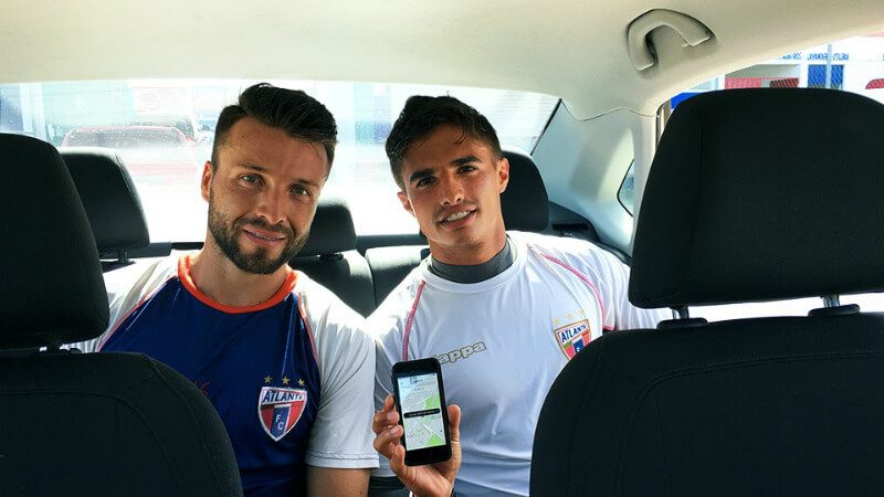 Soccers players from Atlante Cancun take the first Über Cancun ride