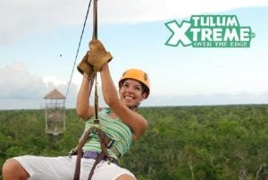 Person ziplining at Tulum xtreme