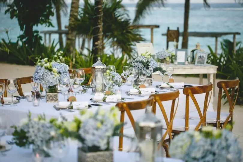 Table setting at Akumal Beach wedding