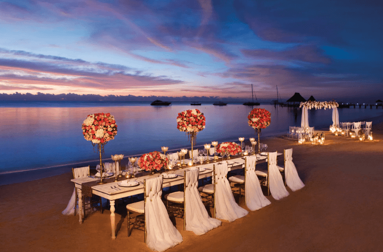 Zoetry Paraiso de La Bonita beach wedding set up