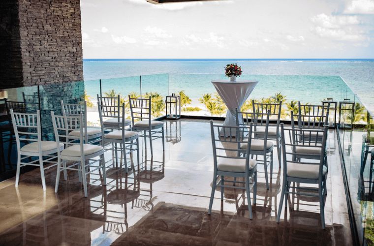 terrace at Haven Riviera Cancun with views of the Caribbean Sea aet for a wedding 