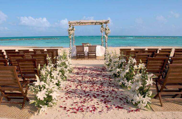 beach wedding setup at Grand Velas 