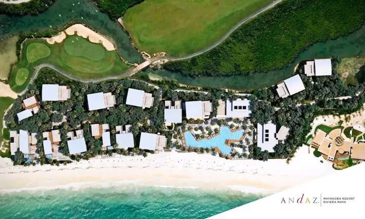 andaz Mayakoba golf & ocean from sky