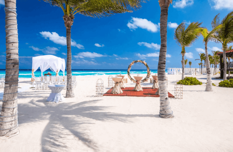 beach wedding set up at Wyndham Alltra Cancun