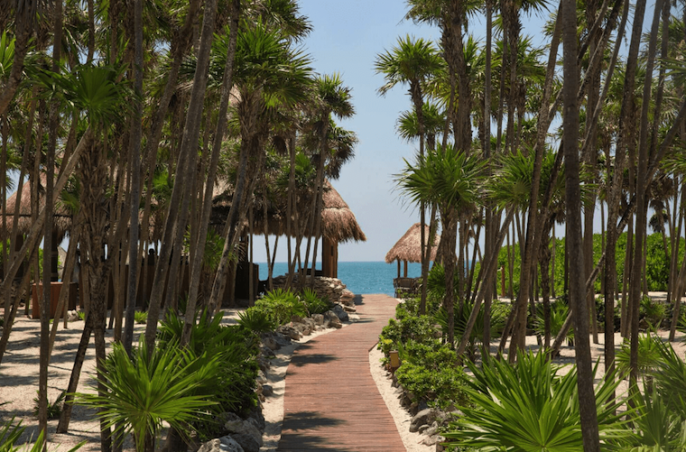 beahc walkway at the Valentin Imperial Maya