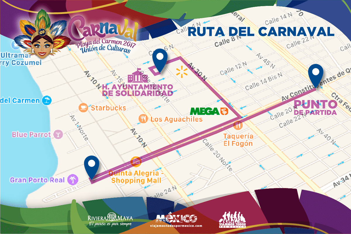 Carnival Playa del Carmen 2017 map /route