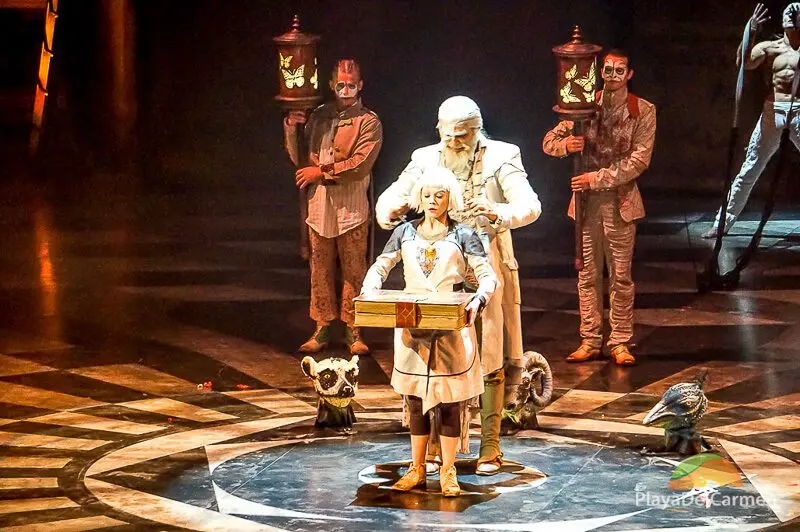 Joya receives a gift from her grandfather at the Cirque Du Soleil theater in Mexico's Riviera Maya