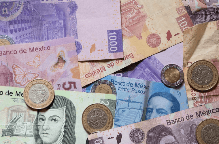 various amounts of Mexican currency