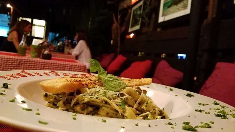 Plate of pasta at Papa Charly Pasta Factory in Playa del Carmen