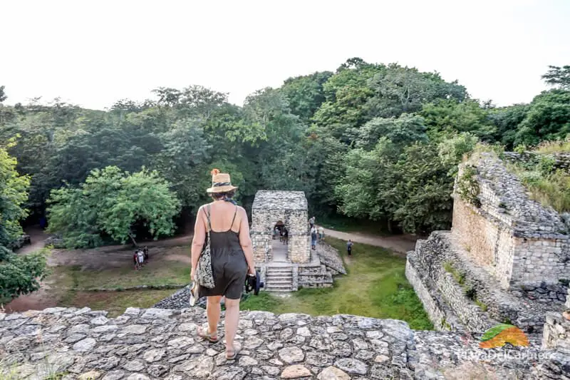 Girl walking down the Ek Balam ruins