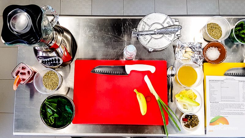 El Pueblito Cooking School prep table in Playa del Carmen Mexico 