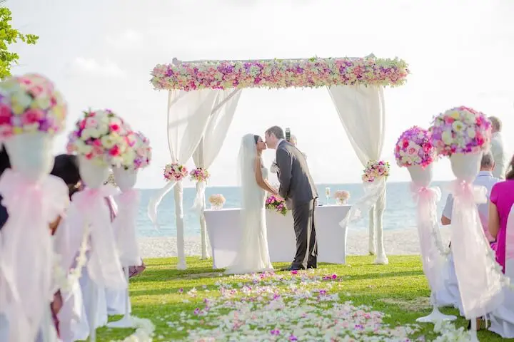 couple on beach wedding in mexico