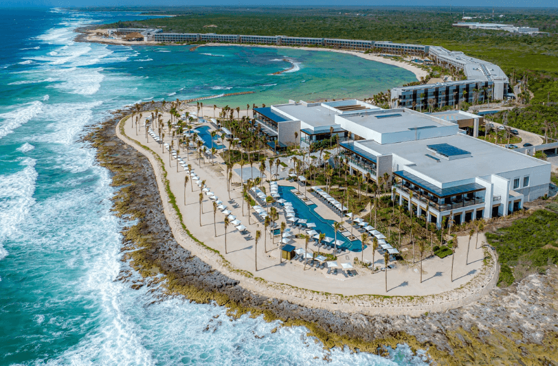 aerial view of Hilton Tulum and the Caribbean Sea