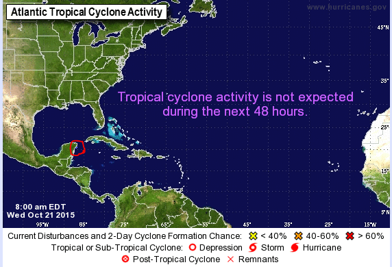 hurricane warnings on map for Playa del Carmen