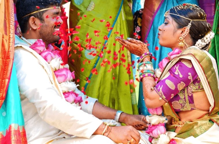 an Indian couple on their wedding day 