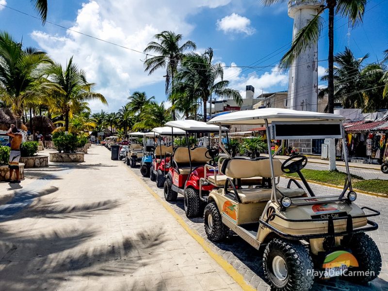 Golf carts in line in Isla Mujeres