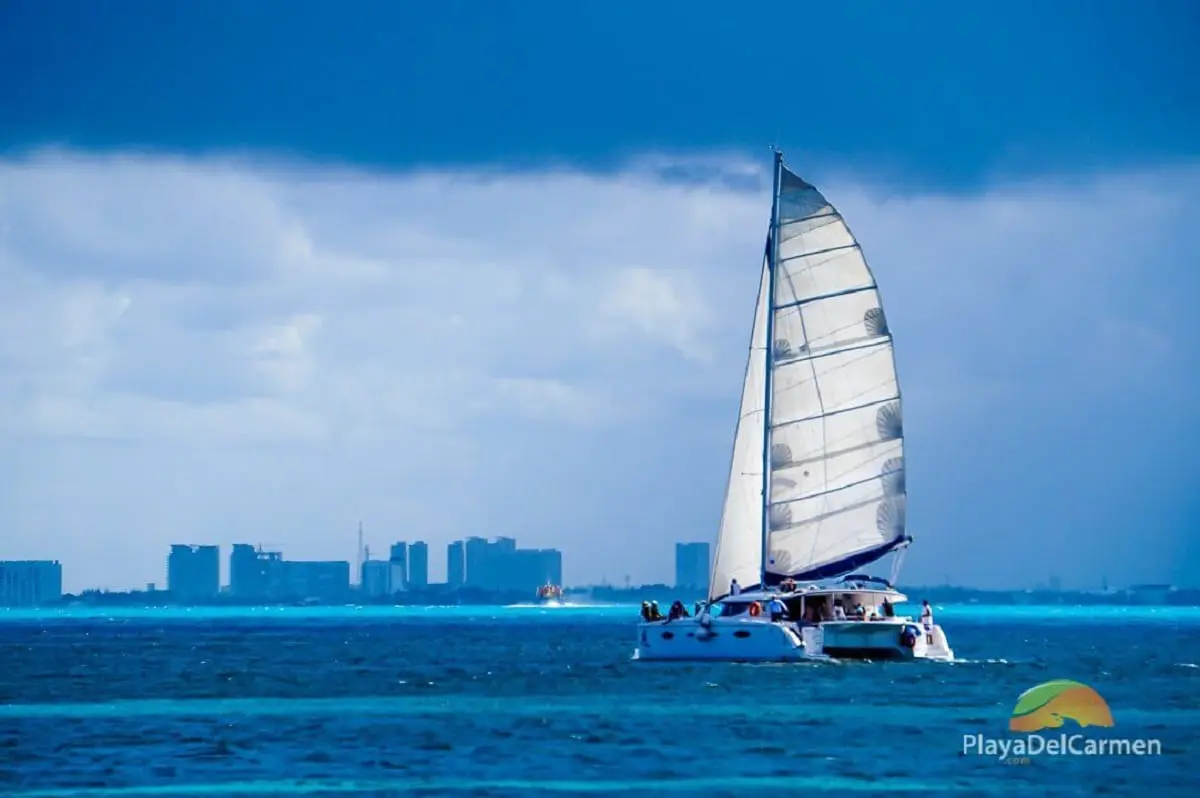 Boat at sea on Playa del Carmen