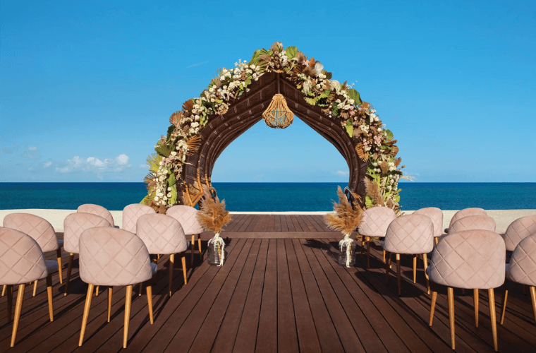 beach gazebo wedding setup at Dreams Natura 