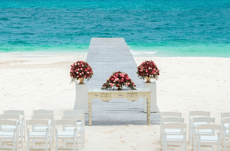 beach wedding set up at Riu Cancun 