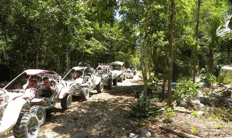 Jungle buggies race through the jungle outside of Playa del Carmen