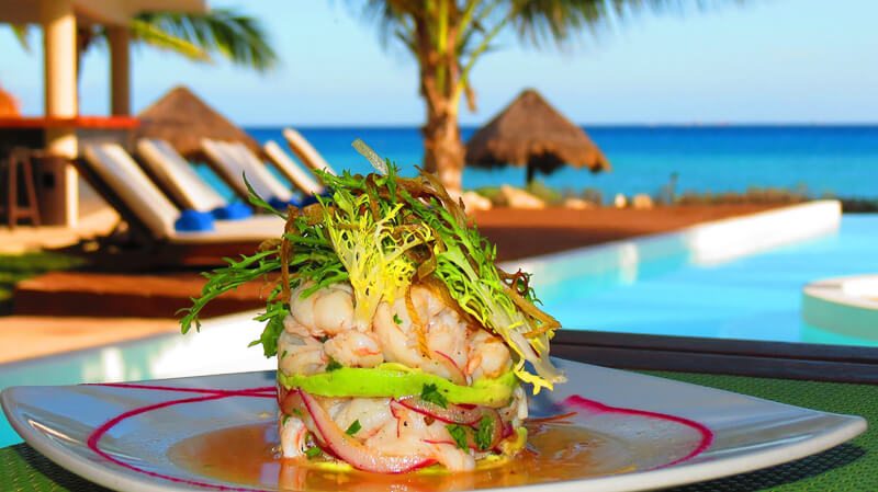 Shrimp salad by the pool in Playa del carmen