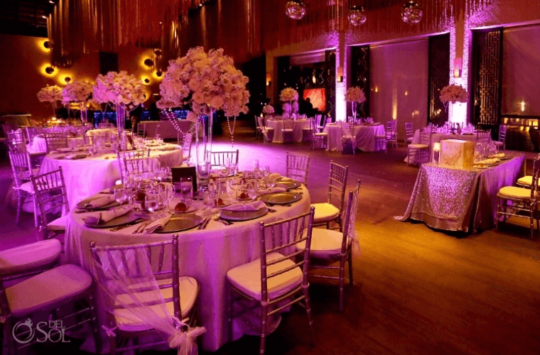 round tables set for an event in the Cypress Ballroom