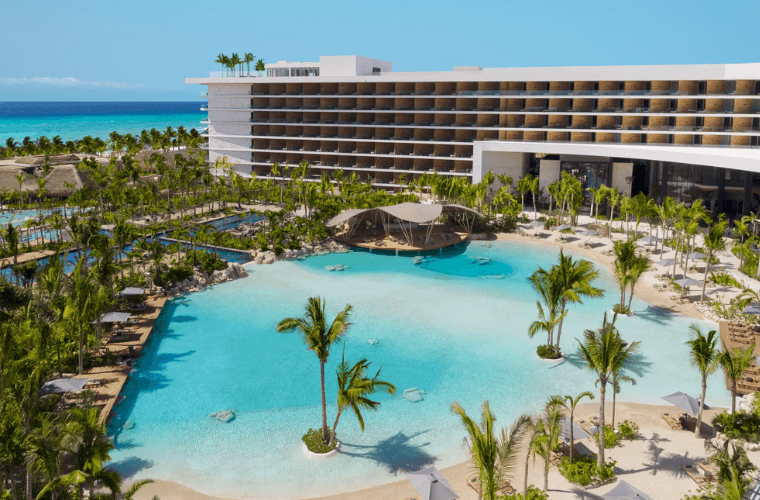 aerial view of the lagoon at Secrets Moxche 