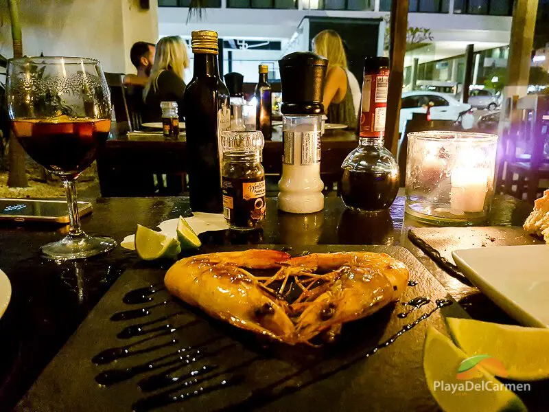 Grilled jumbo shrimp at Patanegra restaurant in Playa del carmen 