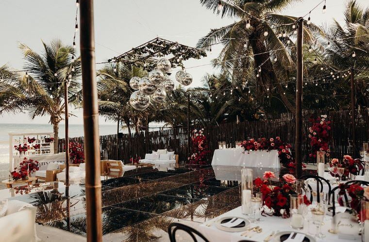 an Indian wedding setup with a red theme 