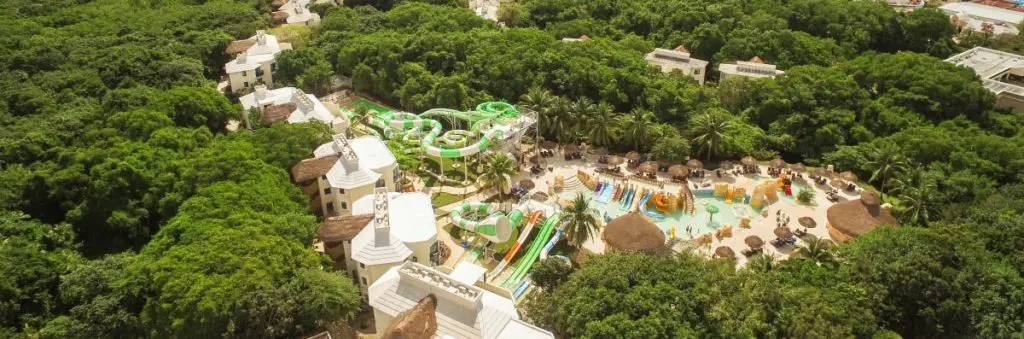 aerial view of the waterslides at the sandos caracol