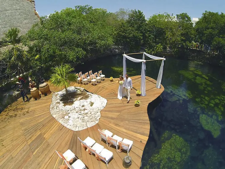 Sandos Caracol Cenote deck wedding