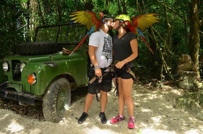 Couple at Selvatica Cancun with wild animals