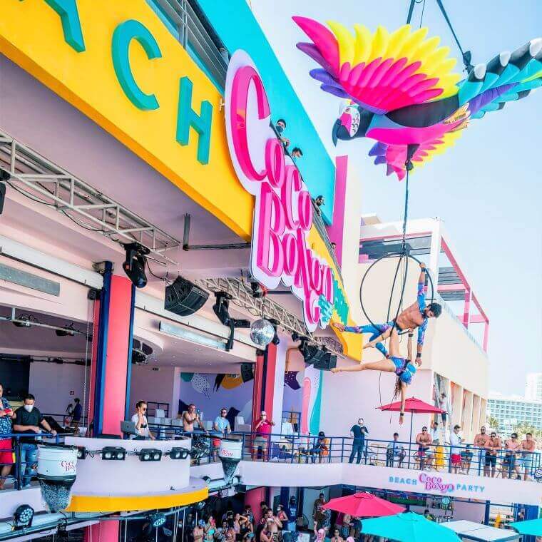 the exterior of Bongo Beach Club in Cancun