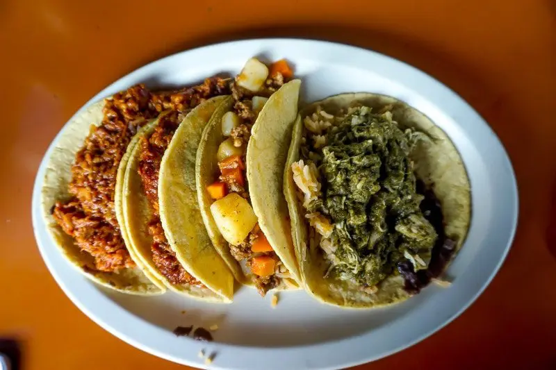 A plate of stew-filled tacos Mexico City style served at El Gran Taco Playa del Carmen