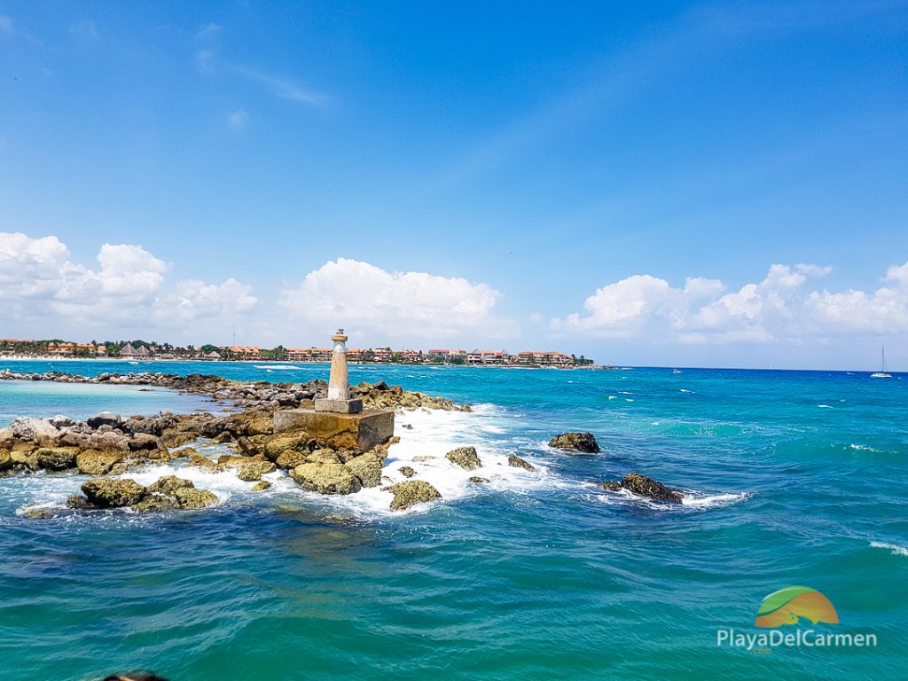 A mini-light house to protect navigators from crashing into the rocks at Puerto Aventuras, Mexico