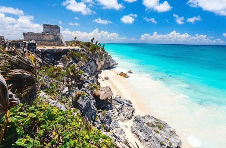 tulum ruins from the shore