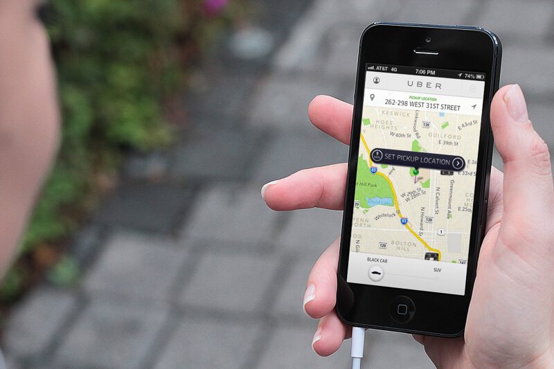 Smart phone showing address via the Über app