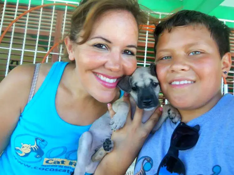 Mother/son picture with cute puppy at ViDAS