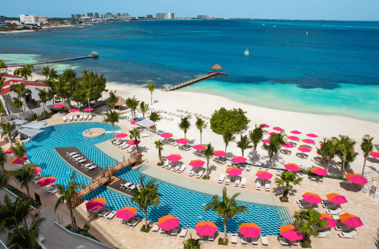 aerial view of the pool and beach at breathless-cancun soul resort and spa